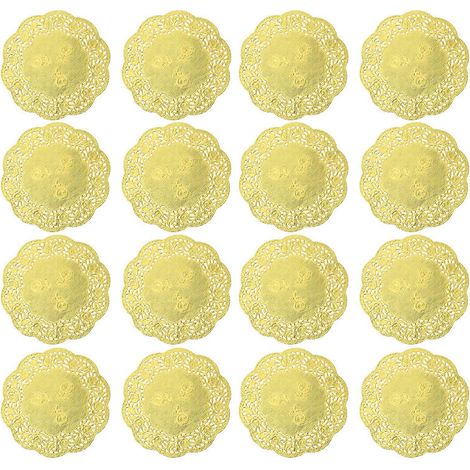 100 napperons en dentelle absorbant l'huile de 8,9 cm (3,5 pouces), doublures jetables pour boîtes à gâteaux, papier d'emballage rond-7X7cm-Golden (1/3)
