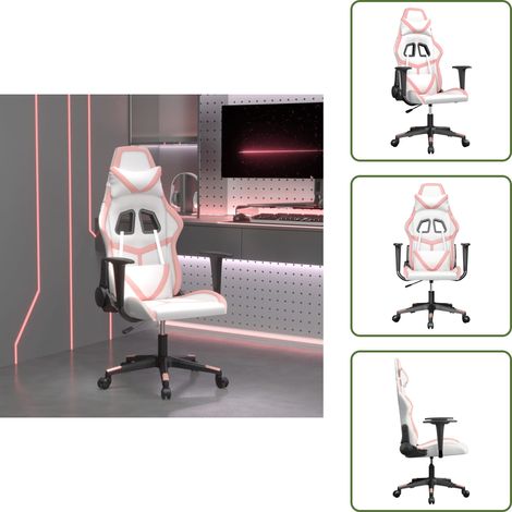 The Living Store Sedia da Gaming Bianco e Rosa in Similpelle - Sedia da gioco
