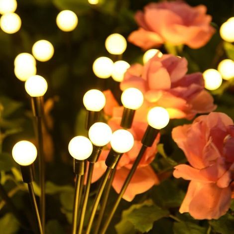 Outdoor Solar Garden Lights, 8 LED Firefly Solar Lights, IP65 Waterproof, LED Solar Outdoor Lights for Garden, Pathway, Birthday, Party Decoration, Warm White (1/5)