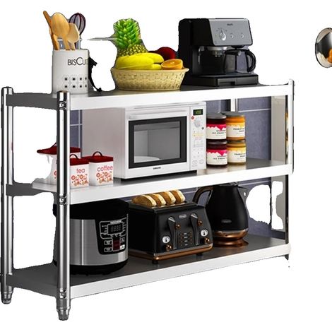 Table de cuisine en acier inoxydable, 80 x 80 x 40 cm, 3 étagères, capacité de charge de 20-30 kg, couche intermédiaire réglable de 6 cm, construction robuste (1/5)