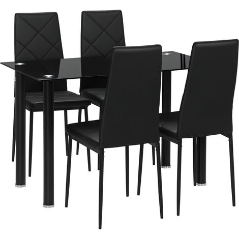 Space-Saving Modern 5-Piece Dining Set for 4,Rectangular Kitchen Table with Steel Frame in Black