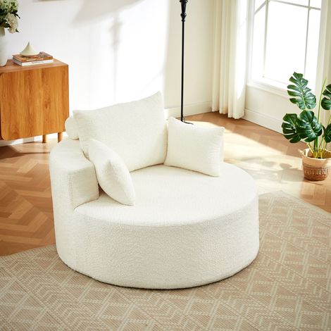 Canapé 1 place in tessuto chenille beige, poltrona modulare senza montaggio con cuscino schienale