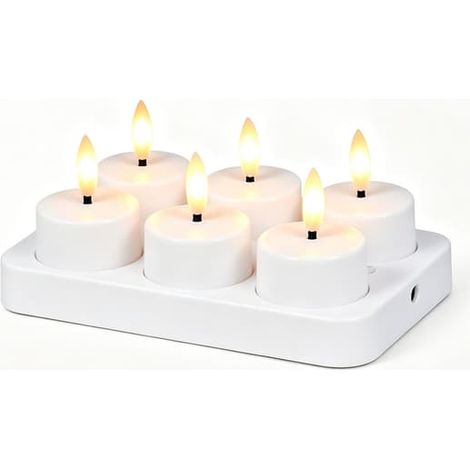 Bougies chauffe-plat LED rechargeables sans flamme, avec base de chargement, idéales pour Halloween et les fêtes, lot de 6, pour la décoration de table et la maison. (1/5)