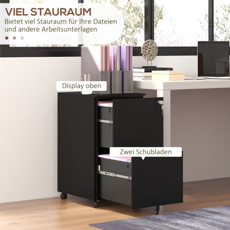 Classeur roulant verrouillable 2 tiroirs, 37x43,5x67,5 cm, noir