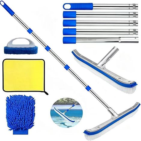 Pool Brush with Handle 180 cm, Pool Brush 45 cm, Pool Cleaning Brush, Pool Cleaning Kit, for Effortlessly Cleaning the Bottom and Walls of the Pool and Floors (1/5)