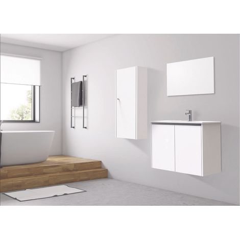 [JAMAIS UTILISE] Ondee – Colonne de salle de bain à suspendre IVAN S+ – Largeur 80cm – H90 x L35 x P30 – 1 porte à fermeture progressive – 2 étagères fixes – Blanc (1/4)
