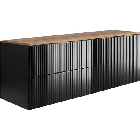 Set da bagno: mobile con cassetti e mobile con ante 57×46×160 cm, colore: nero / rovere Craft, maniglia dorata (1/5)