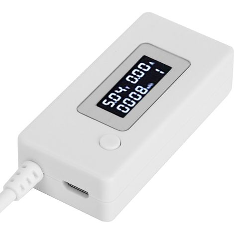 LCD-Display mit Hintergrundbeleuchtung, USB-Anschluss, Amperemeter, Voltmeter, Ladekapazitätstester (4–30 V), weiß (1/5)