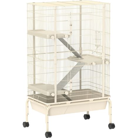 CHICFURN Gabbia a 4 livelli per piccoli animali 69 x 46 x 120 cm acciaio beige con ruote (1/5)