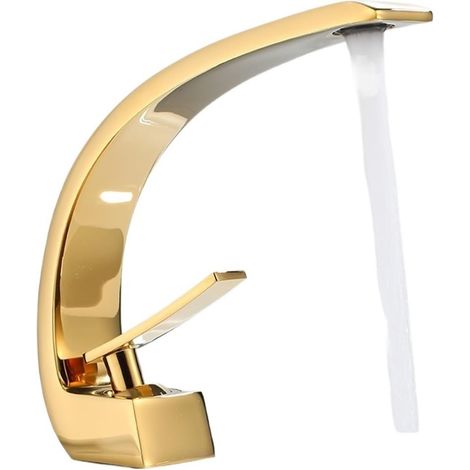 Robinet de cuisine Robinet de salle de bains en laiton chromé et multicolore, robinet d'évier de lavabo, mitiurs froids et chauds à poignée, belle conception de courbe(Polished gold) (1/5)