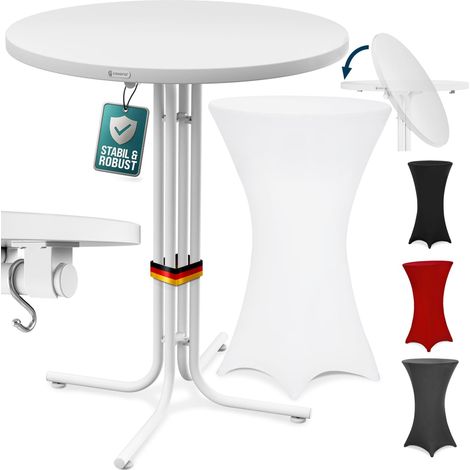 CASARIA® Round Bar Table with Slip Cover  110 High  70/80cm Diameter  Foldable & Easy To Transport  Powder Coated Metal  Stable Bistro Bar Party Table  Weatherproof  White