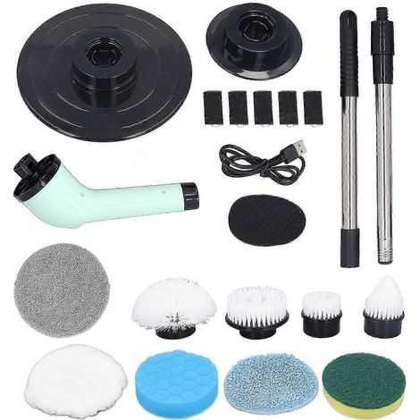 Brosse électrique portable AURA, manche extensible réglable, puissante, ultra-efficace, essoreuse électrique, 9 têtes, verte (1/5)