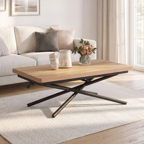 Mesa de centro 2 en 1, extensible en mesa de comedor rectangular ALIX de 100 cm, de madera y negra (1/5)