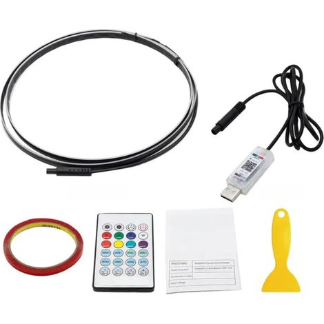 1 Bande LED RGB Intérieur Voiture, Contrôle APP Bluetooth, Synchronisation Musique, Alimentation USB, Décoration Ambiance (1/5)
