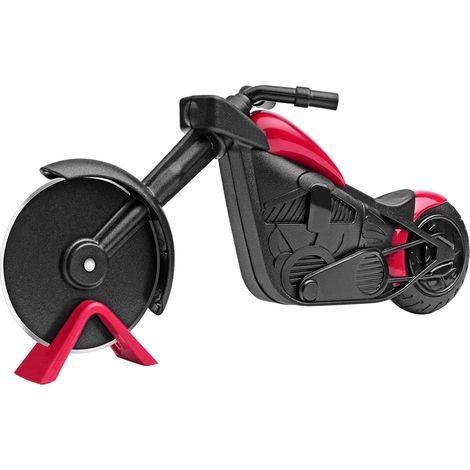 Pizza cutter motorcycle, Stainless Steel and Plastic Pizza Knife Roller (21.5 x 8.5cm, Black and Red) (1/5)