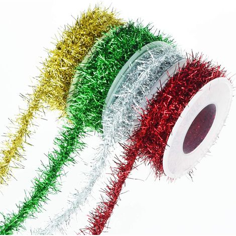 Christmas Tinsel Ribbon Rolls Metallic Wire Garland Tinsel Wire Garland Christmas Metallic Tinsel Ribbon Glitter Tinsel Ribbon for Christmas Wedding Birthday Party Decorations 4 Colors (1/5)