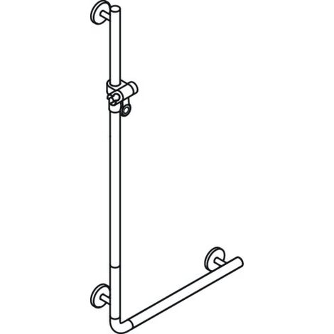 HEWI 950.33.21090 98 Winkelgriff mit Brausehalter des Systems 800 K, Polyamid, waagerechte Länge 600 mm, senkrechte Länge 1100 mm, D: 33 mm, links- und rechts montierbar, in HEWI Farbe 98 (Signalweiß) (1/2)