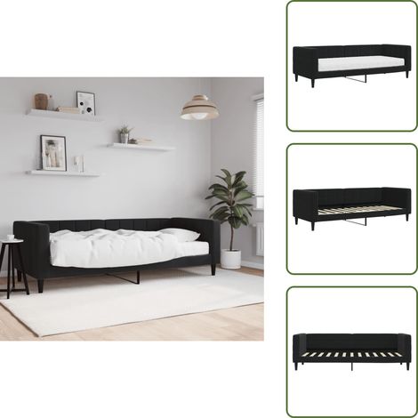The Living Store Sofá cama con colchón terciopelo negro 80x200 cm - Sofá cama 2 en 1