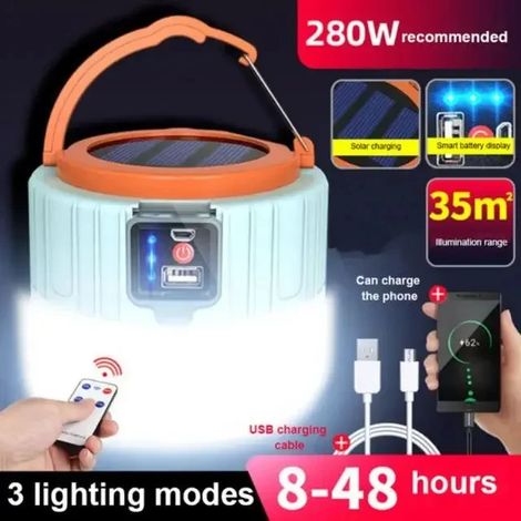 Lampes de camping solaires LED pour espaces extérieurs, rechargeables par USB, lampes torches portables, lampe de pêche d'urgence, lampe pour barbecue - AquaForge (1/5)