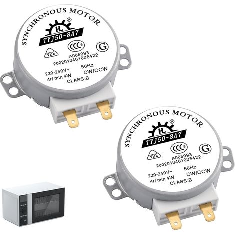 2 Pièces Moteurs Synchrones TYJ50-8A7, Moteurs Micro-Ondes 220V-240V AC 4W, Rotation CW/CCW 4/5 tr/min, Moteur Électrique Compact pour Micro-Ondes Chauffages Ventilateurs Appareils, Facile à Installer (1/5)