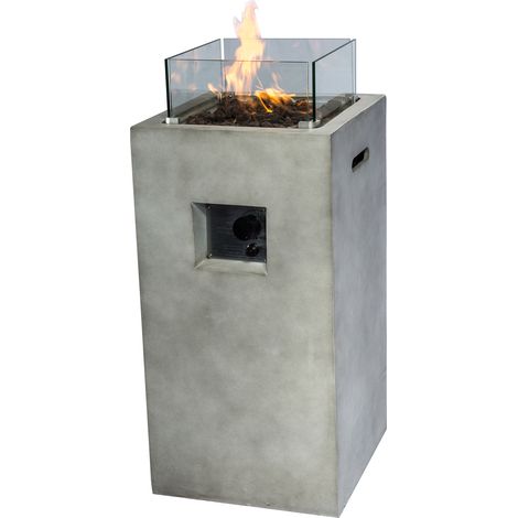 Teamson Home Outdoor Garden Small Square Propane Gas Fire Pit Burner, Smokeless Firepit, Patio Furniture Heater with Glass Screen, Lava Rocks & Cover (1/3)