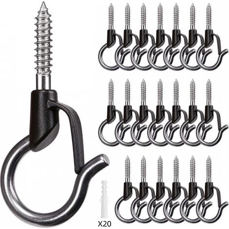 Lot de 20pcs 5.3cmNoir Crochet à Visser pour Lumière de Noël, Plantes Suspendues Dans le Jardin, Fil de Fer, Tasses, Ustensiles de Cuisine avec Boucle de Sécurité (1/5)