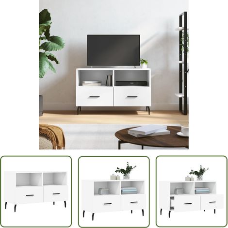 The Living Store TV-Schrank Weiß 80x36x50 cm Holzwerkstoff - TV Schrank - Fernsehtisch - Regal - Wohnzimmermöbel - Holzmöbel (1/5)