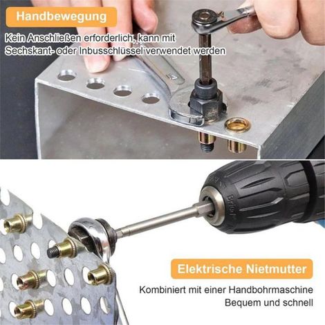 Pince à Riveter - Acier Trempé - Pour Rivets Filetés M3 M4 M5 M6 M8 M10 - Usage Manuel ou avec Perceuse - Lot de 7 Pinces et 70 Rondelles (1/5)