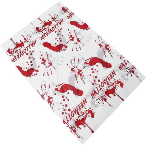 Lot de 2 nappes d'Halloween : nappe en plastique à motifs de mains ensanglantées, idéale pour une fête d'horreur ou une maison hantée. Dimensions : 274 x 137 cm et 183 x 137 cm. (1/4)