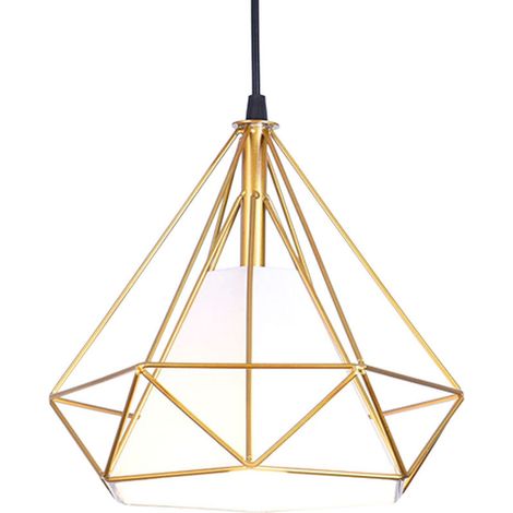 Lampes de Plafond Abat-Jour en Fer Forme Diamant, Lampe Suspension Lustre Cage avec Douille Eclairage Style Industrielle Doré (sans ampoule) BLOW (1/5)