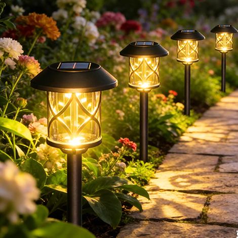 Lampe Solaire Exterieur Jardin Lot de 6 IP65 Étanches Lampe Solaire Jardin LED Marche/Arrêt Automatique pour Décoration Patio,Terrain,Chemins,Cour,Allées-Blanc Chaud (1/5)
