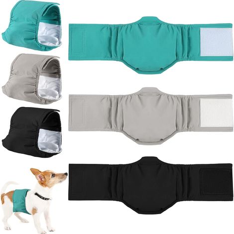 3 Paquets Culottes de Chien Mâle Couches de Chien Lavables Réutilisables Bande Ventrale Absorbante Solide Anti-Fuite pour Chiot d’Incontinence (XS) (1/5)