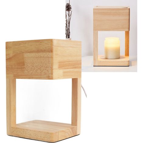 Lampe chauffe-bougie en bois, bougie parfumée fondante, lampe de chevet en bois, lampe de table (norme européenne) (1/5)