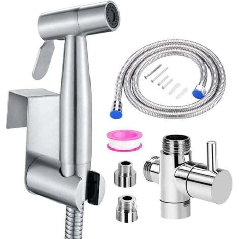 Vaporisateur de Toilette Douchette à Main Bidet en Acier Inoxydable - avec Vanne 3 voies (1/2\"-3/8\") parfait pour Hygiène personnelle, Soins de nettoyage (1/3)