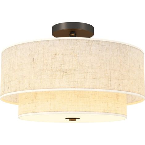 Lámpara colgante con doble pantalla textil lino, color crema blanco. Lámpara decorativa de estilo natural y minimalista para tu interior (1/5)