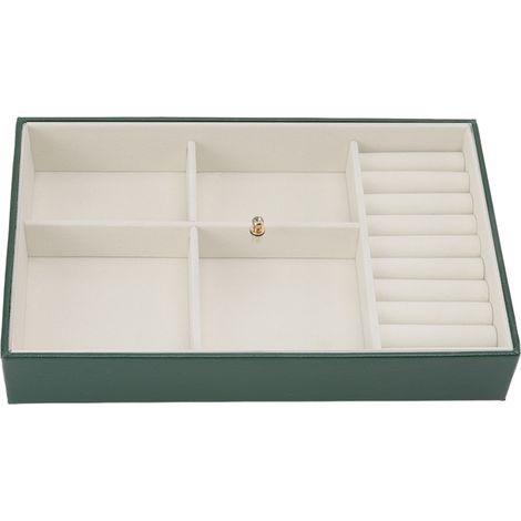 Boîte de rangement pour bijoux en similicuir, étui de protection anti-poussière avec couvercle transparent pour boucles d'oreilles, colliers, bracelets - Vert foncé (1/5)