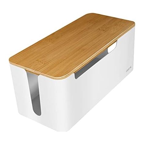 LogiLink KAB0075 - Caja para Cables (tamaño Mediano, 320 x 140 x 130 mm, con Tapa de bambú), Color Blanco