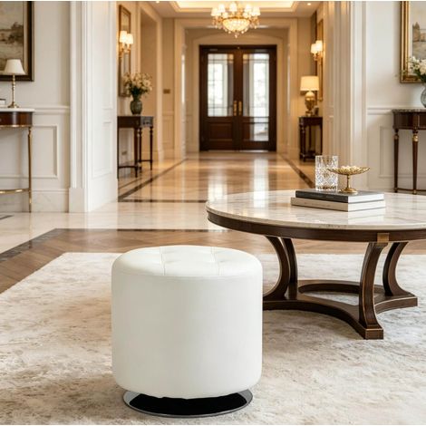 Pouf poggiapiedi rotondo girevole, Ø 45,5 x 44,5 cm, PU bianco, OKMYHOME (1/5)