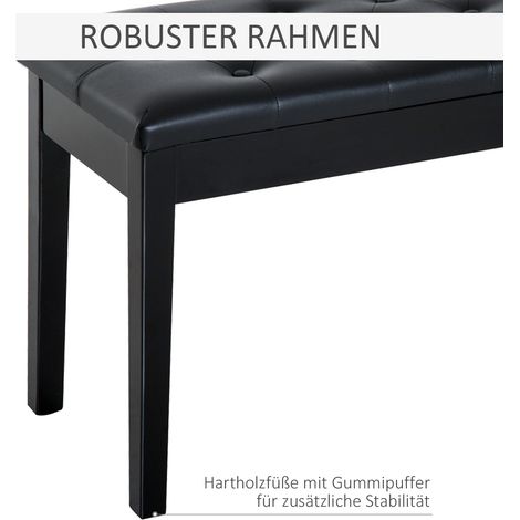 Tabouret de piano banc classique style champêtre avec rangement, bois d'hévéa, simili cuir noir, 76x36x50 cm pour musiciens (1/5)