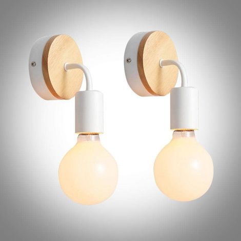2 Wandleuchten im Retro-Industrie-Stil – Holz/Weißmetall – Für Wohn- oder Schlafzimmer – Leuchtmittel nicht enthalten