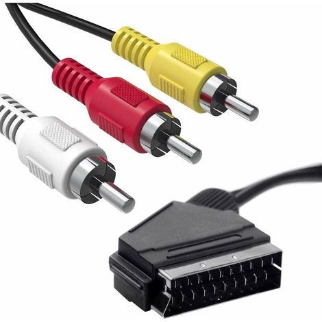 Câble Péritel vers 3RCA Mâles de1,5m, Péritel mâle vers RCA Mâle Commutable Audio Vidéo AV Câble Adaptateur Convertisseur Audio vidéo pour TV, DVD Magnétoscope (1/4)