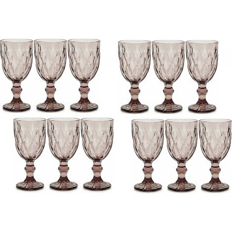 Set 12 Bicchieri a Calice o Acqua vino Colorati in Pasta di Vetro Rosa 26cl Pink     Design Vintage Crystal diamante eleganti a tavola in casa o uso professionale
