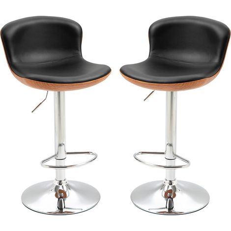Barhocker Mit Fußstütze, Barstuhl Mit Rückenlehne, Bistrohocker, Esszimmerstuhl Höhenverstellbar Drehbar, Pu, Schwarz, 2Er-Set