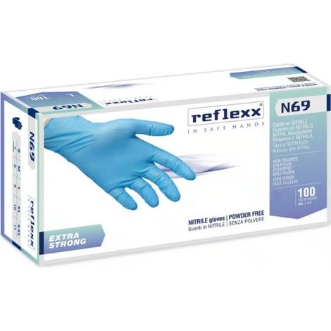 Reflexx N69 Guanti Nitrile No Polvere 100% Latex Free 7gr Cat. 3 100 Pezzi XXL