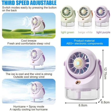 Ventilateur de table - LIKE NO OTHER - Mini climatiseur mobile - 3 vitesses - Rechargeable - Violet (1/5)