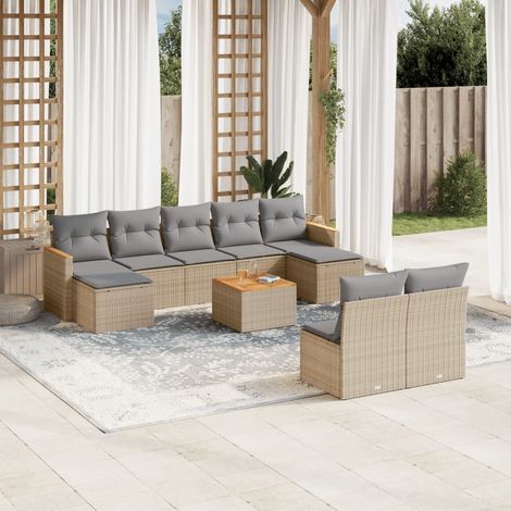 Juego de sofás jardín con cojines beige 10 pzas ratán sintético vidaXL (1/5)