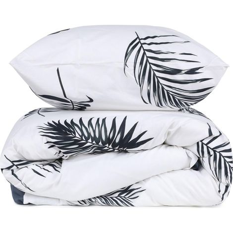 Parure housse de couette + 2 taies d'oreiller 240x220 Blanc Noir Bleu foncé (1/4)