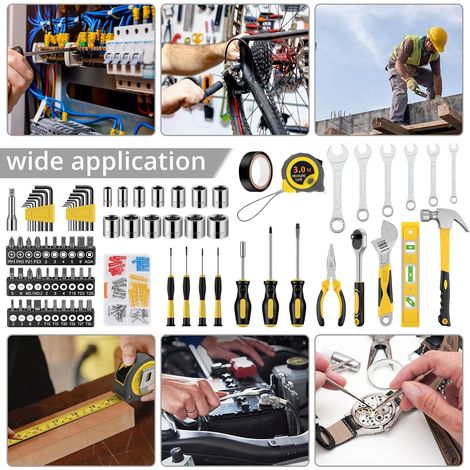 108 pcs Kit d'outils Combinés à la main Clé à Douille à Cliquet Ensembles d'outils DIY Kits d'outils ménagers pour la réparation et l'entretien quotidiens avec boîte à outils en plastique (1/3)