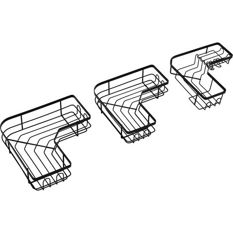 Black Three-piece Set with Wall Stickers, Punch-free Corner Shower Rack, Bathroom Storage Rack (1/5)