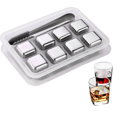 Cubes de refroidissement Acier inoxydable 304 Réutilisables Lot de 8 avec pince et boîte Argent (1/5)